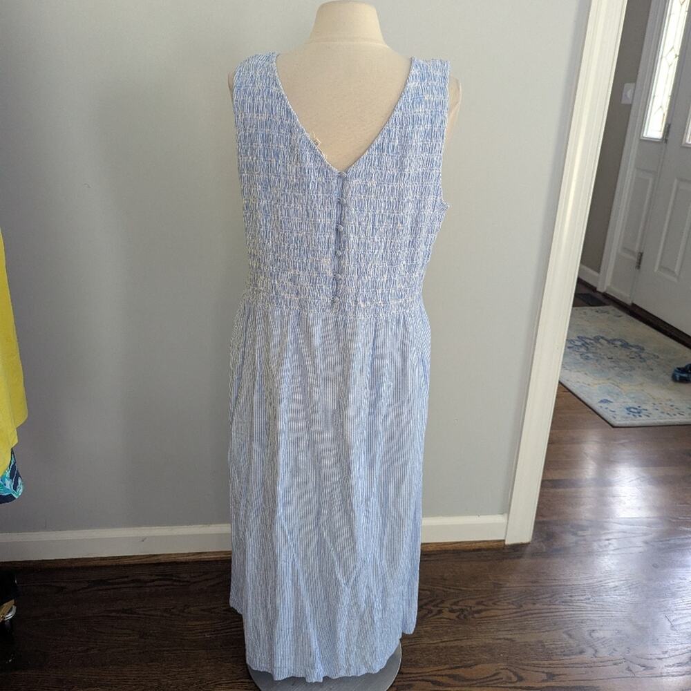 Women's Fat Face 14 Blue White Floral Smocked Maxi Dress Sleeveless Stripes - Picture 6 of 7